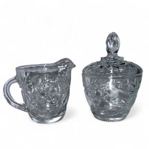 Sugar and Creamer Set Vintage Anchor Hocking Clear Pressed Glass